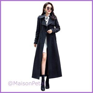 Polyester and Spandex Double Breasted Trench Coat Long Overcoat